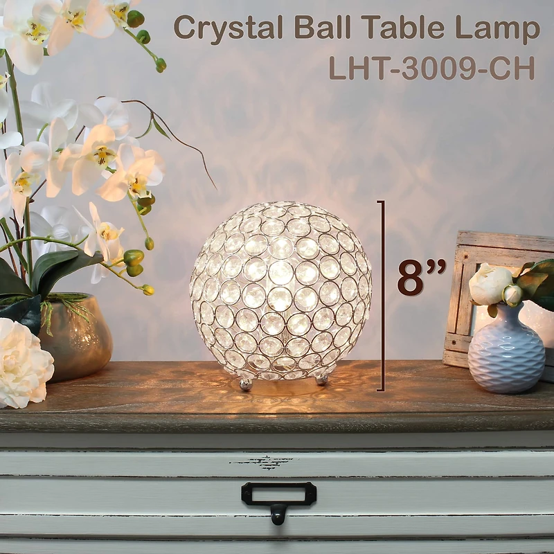 Lalia Home 8" Medium Metal Crystal Round Orb Table Lamp