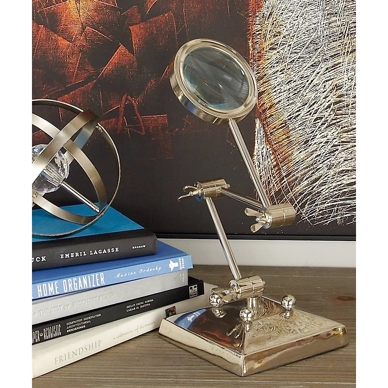 Silver Aluminum Traditional Magnifying Glass, 20" x 6" x 6"