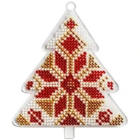 Wonderland Crafts Red & Gold Fair Isle Tree Ornament Bead Embroidery on Plastic Kit