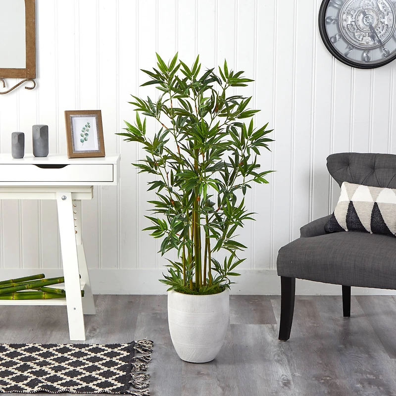 4ft. Bamboo Palm Tree in White Planter