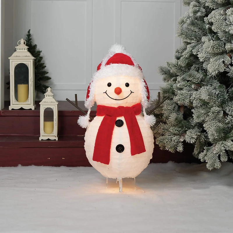 28" Pop-Up Fluffy Snowman Figurine