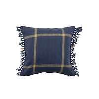 Hello Honey® Blue & Citron Plaid Cotton Flannel Pillow with Fringe