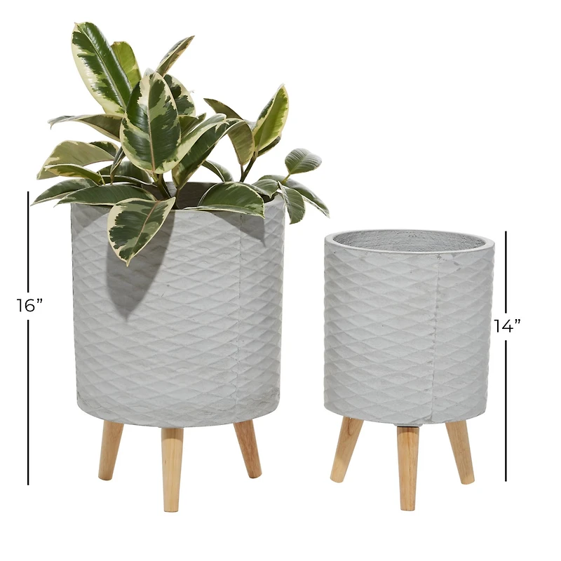 Light Gray Cylinder Polystone Contemporary Planter Set