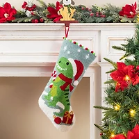 Glitzhome® 21"L Hooked Christmas Dinosaur Stocking