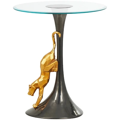 24" Black & Gold Leopard Accent Table