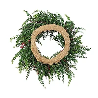 Glitzhome® 28"D Christmas Greenery PE Eucalyptus Wreath with Red Berries