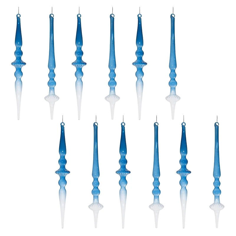 12.5" Blue Ombre Glass Finial Drop Ornament Set
