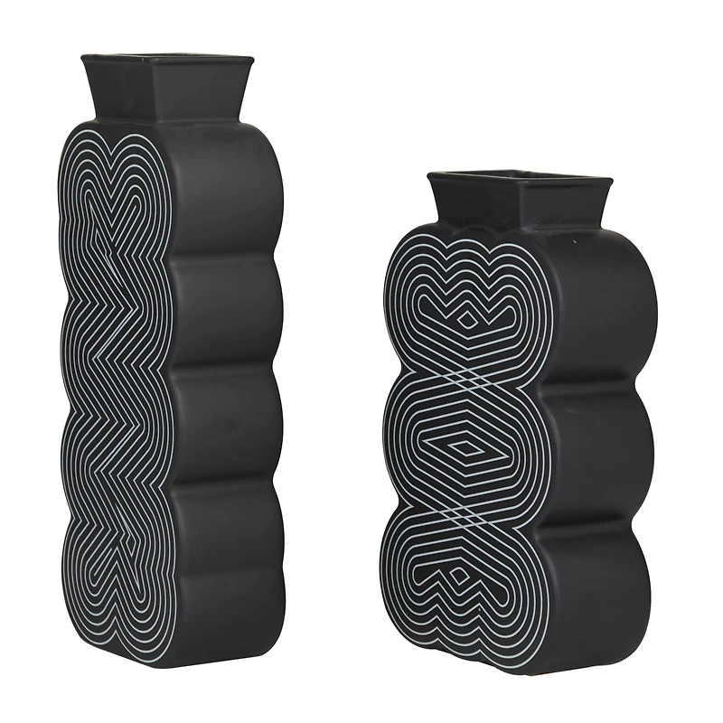 Black Stoneware Contemporary Vase, Set of 2" 12",10"