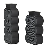 Black Stoneware Contemporary Vase, Set of 2" 12",10"