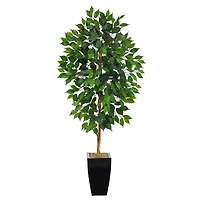 4.5ft. Ficus Tree in Black Metal Planter