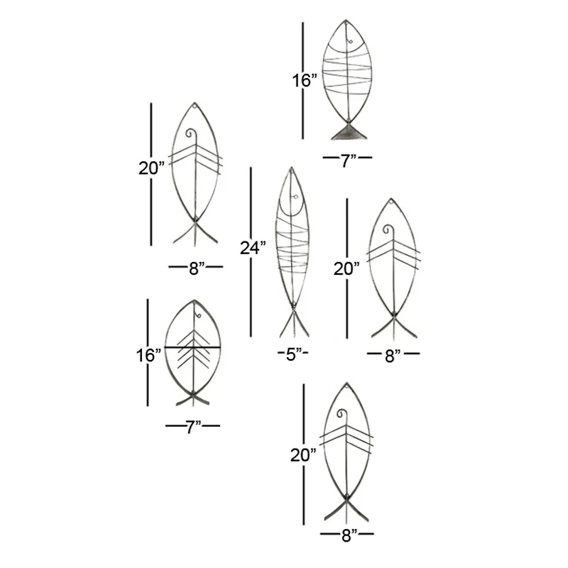 Set of 6 Black Metal Industrial Abstract Wall Decor, 16", 20", 24"