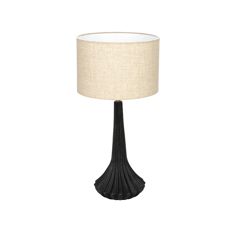 Hello Honey® 24" Black & Natural Mango Wood Pleated Table Lamp with Linen Shade