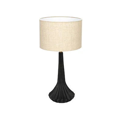 Hello Honey® 24" Black & Natural Mango Wood Pleated Table Lamp with Linen Shade