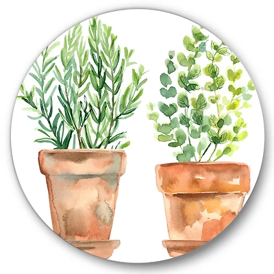 Designart - Two Green House Plants In Orange Flower Pots