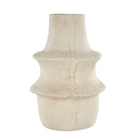 15.25" Cream Textured Paper Mache Fluted Vase with Ring Handle