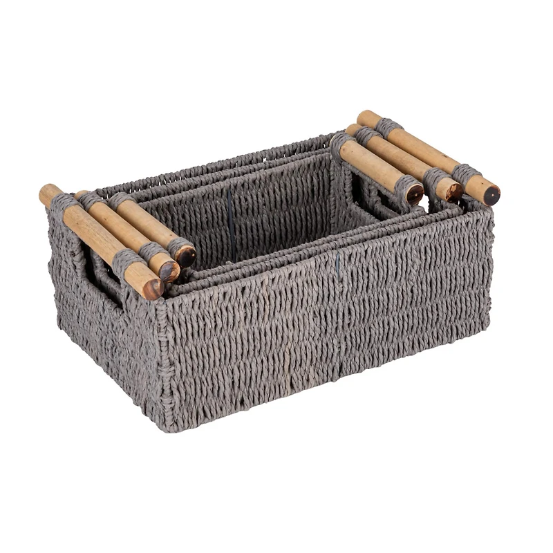 Household Essentials Paper Rope with Wooden Handles Basket Set