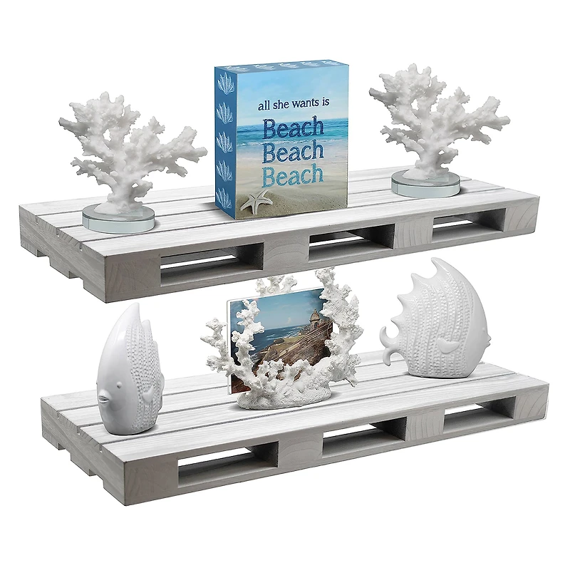 Sorbus Gray Wood Pallet Style Floating Shelf, 2ct.