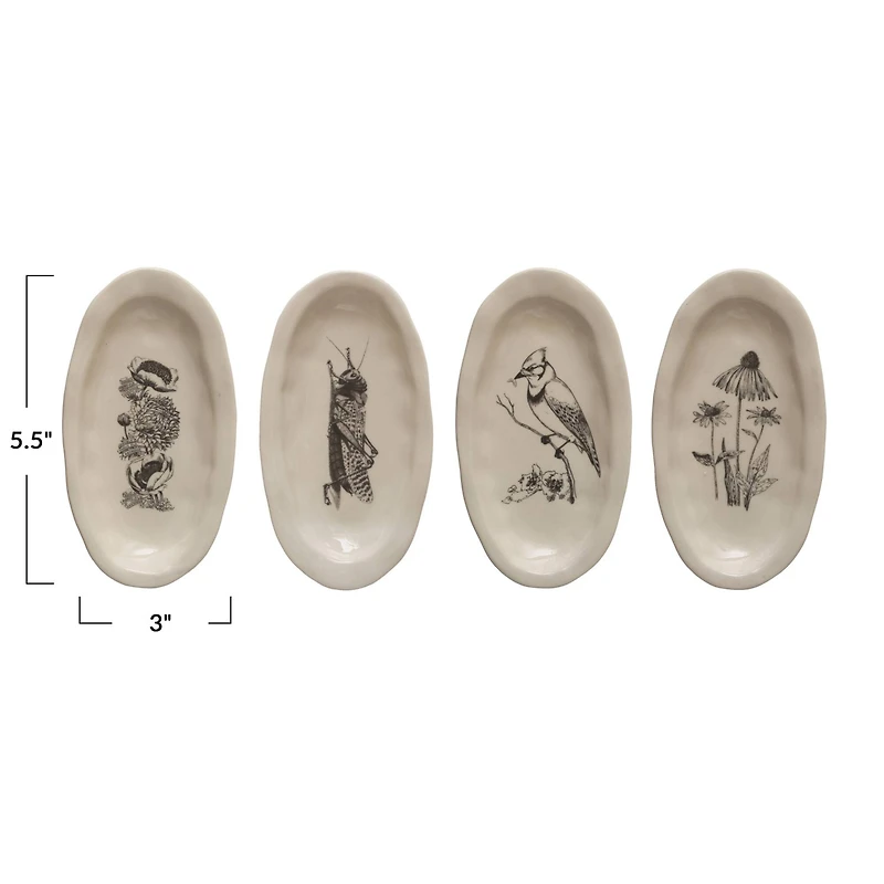 Hello Honey® 5.5" Nature Print Organic Shape Stoneware Plate Set