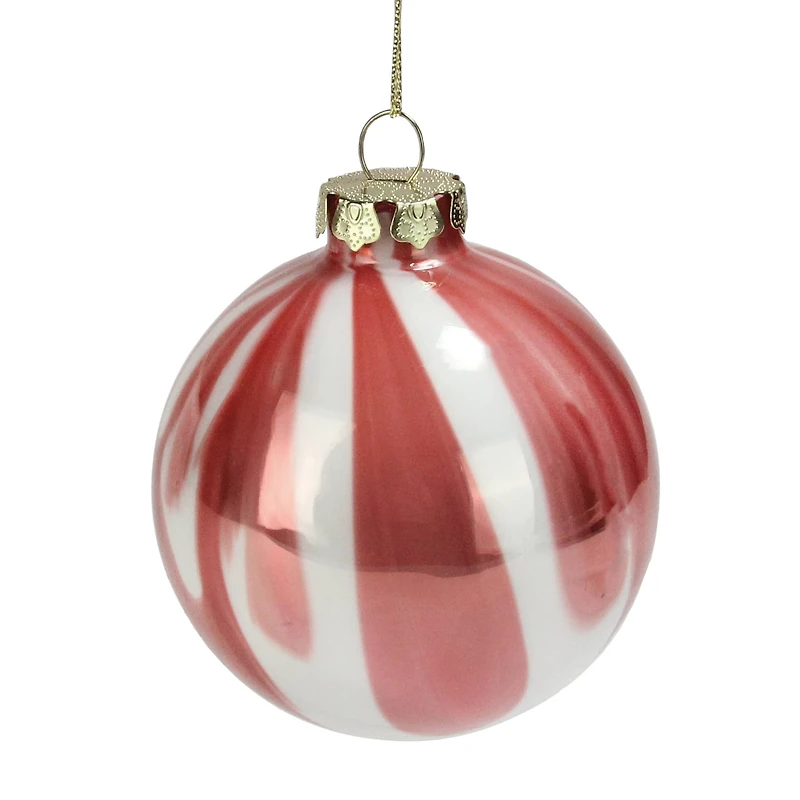 3" Pink & White Marbled Glass Ball Ornament