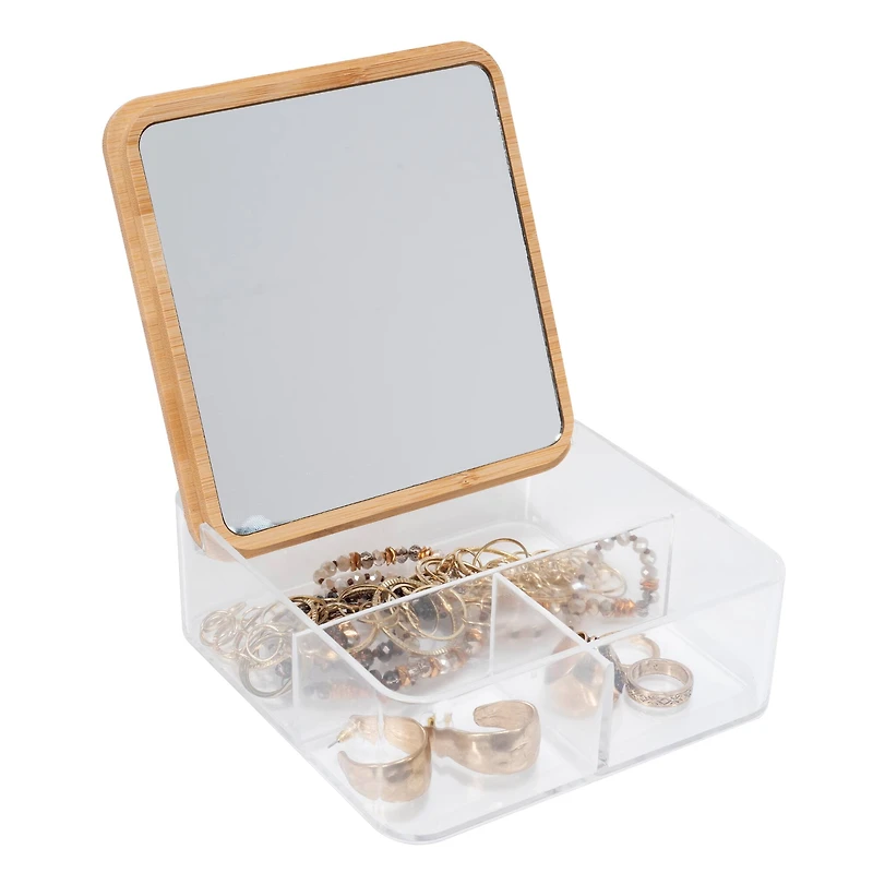 Simplify Bamboo Lid & Mirror Clear 3 Compartment Organizer