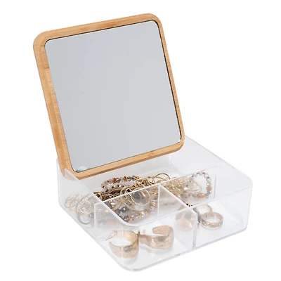 Simplify Bamboo Lid & Mirror Clear 3 Compartment Organizer