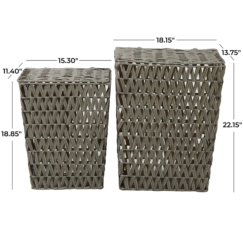 Gray Metal Storage Basket with Matching Lids Set of 2 22", 19"