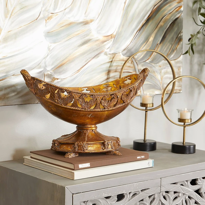 Bronze Polystone Traditional Decorative Bowl, 11" x 18" x 8"