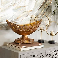 Bronze Polystone Traditional Decorative Bowl, 11" x 18" x 8"