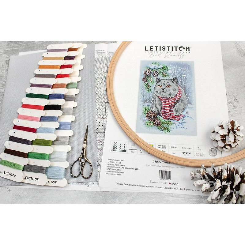 LetiStitch Winter Cat Counted Cross Stitch Kit