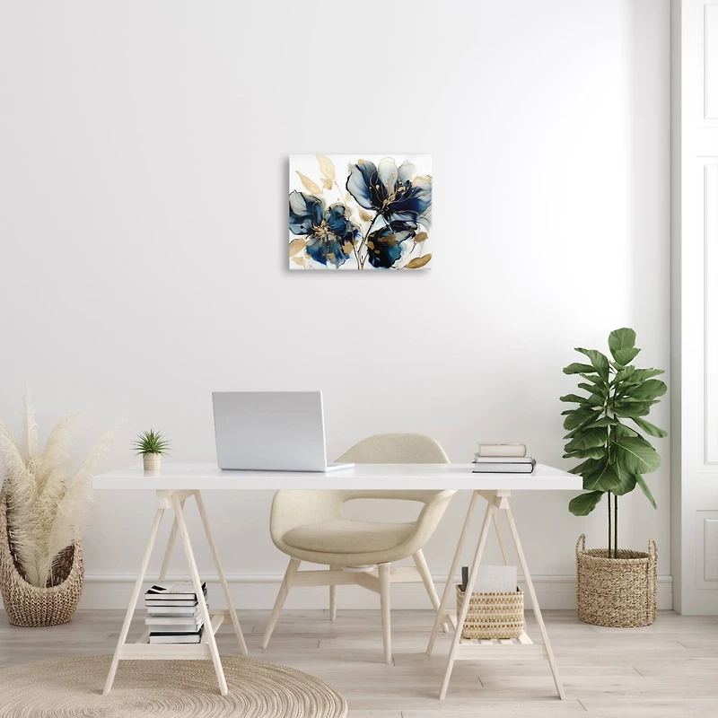 Stupell Industries Blue Swirling Modern Flowers Canvas Wall Art