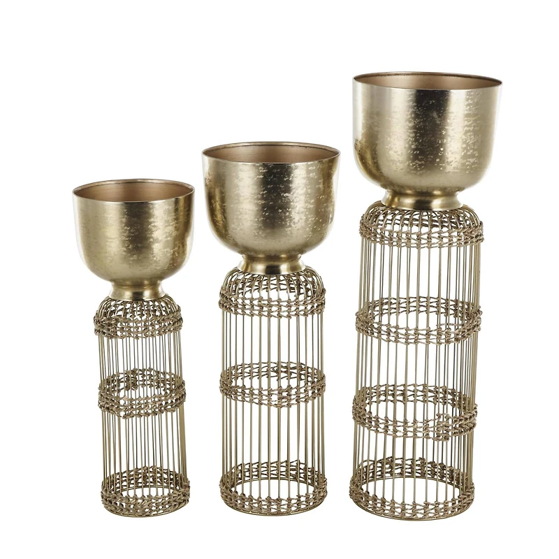 Gold Metal Textured Rounded Dome Planter & Pedestal Base Set