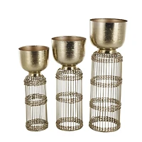 Gold Metal Textured Rounded Dome Planter & Pedestal Base Set