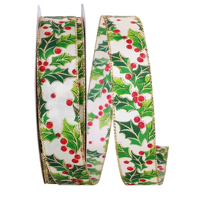 JAM Paper 1.5" x 50yd. Wired Multicolor Holly Ribbon