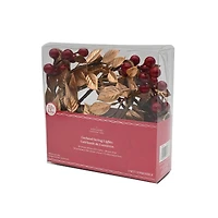 18ct. Warm White LED Red Berry & Gold Leaf Garland String Lights on Brown Wire by Ashland®