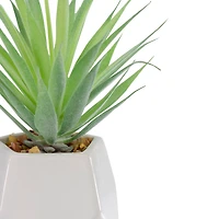 7.5" Green Sword Grass in White Geometric Pot