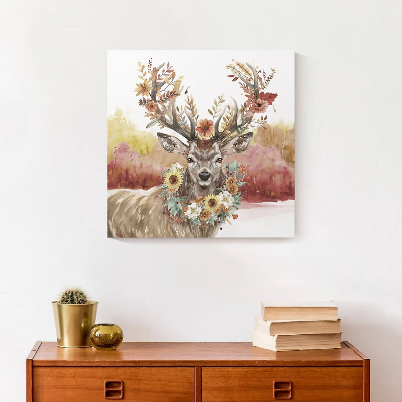 Ornate Autumn Deer 16" x 16" Canvas Wall Art