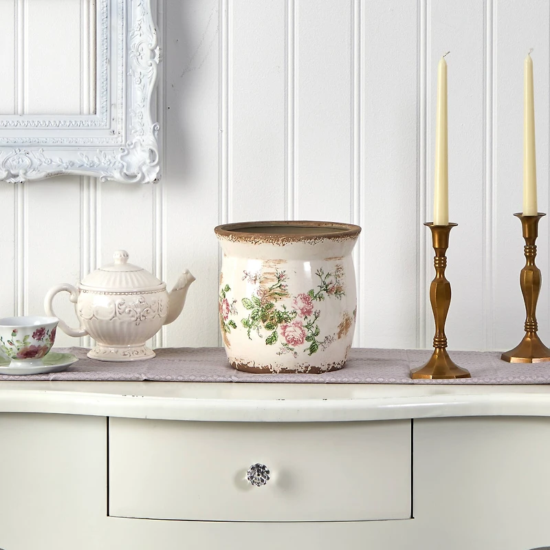 8" Tuscan Ceramic Floral Print Planter