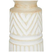 Light Brown Mango Wood Carved Tribal Pillar Candle Holder Set