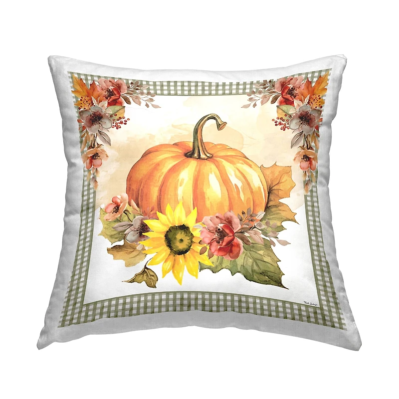 Stupell Industries Pumpkin with Flower Accent Decorative Printed Throw Pillow