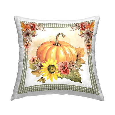 Stupell Industries Pumpkin with Flower Accent Decorative Printed Throw Pillow