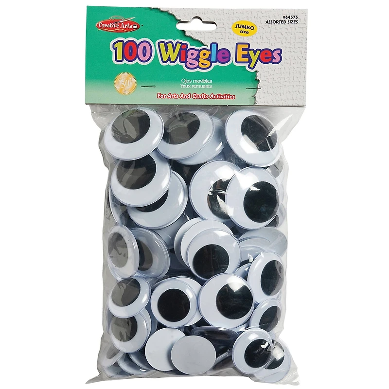 Charles Leonard Jumbo Black Round Wiggle Eyes, 2 Packs of 100
