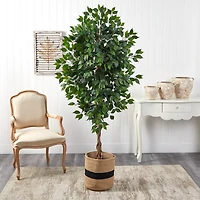 6ft. Ficus Artificial Tree with Natural Trunk in Handmade Natural Cotton Planter