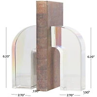 6" Clear Crystal Geometric Arched Bookends Set