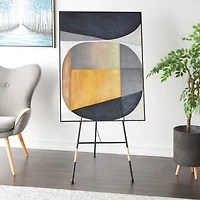 53.5" Black Metal Slim Foldable 2-Tier Easel with Wrapped Rattan Accents