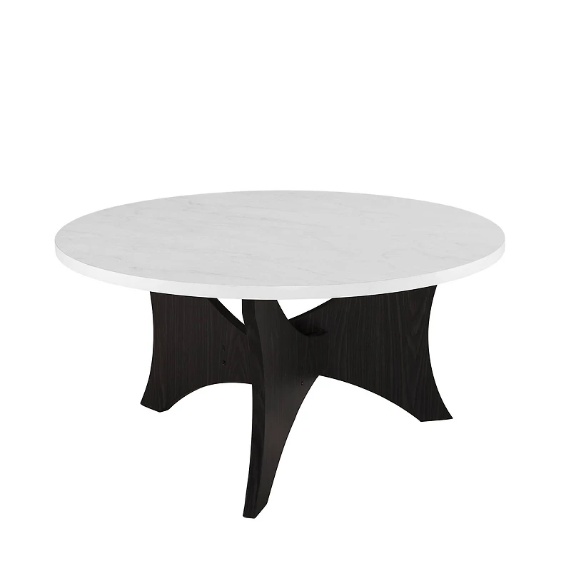 36" Faux White Marble & Graphite Mid Century 3-Leg Round Coffee Table