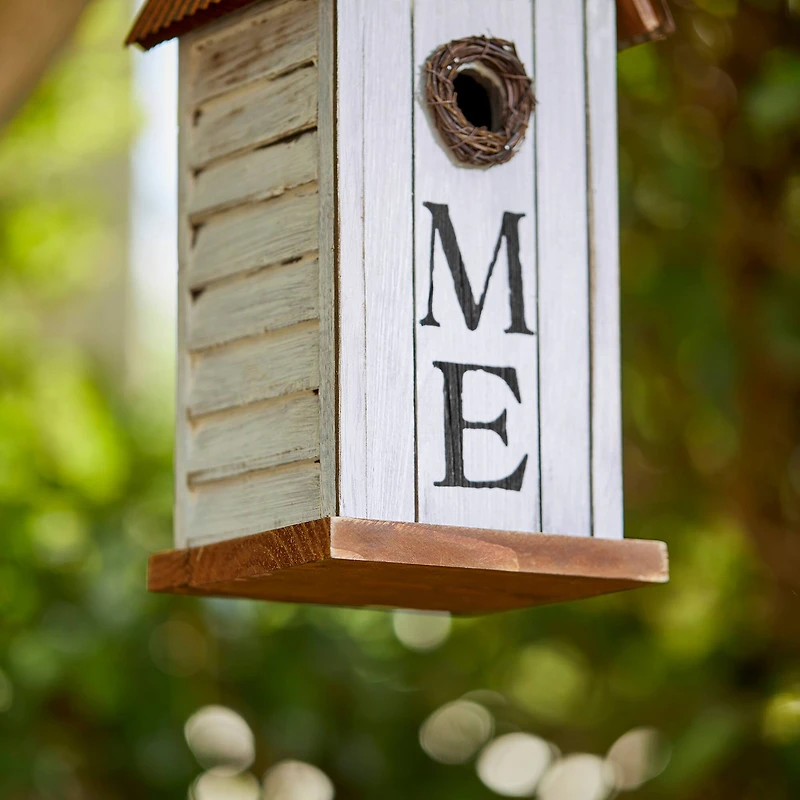 Glitzhome® 14.75" Distressed Wood HOME Birdhouse