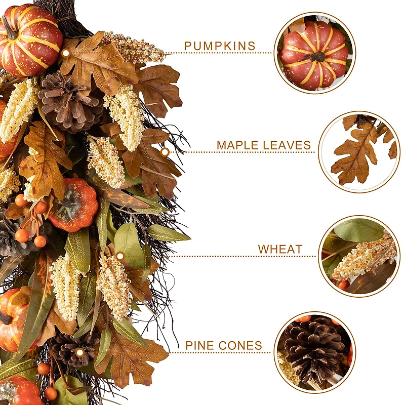 Glitzhome® 27" Fall Pumpkin Leaf Swag