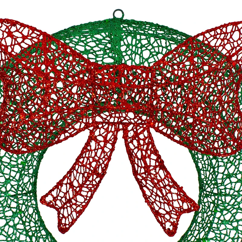 24" LED Green Glitter Wreath with Red Bow