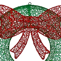 24" LED Green Glitter Wreath with Red Bow