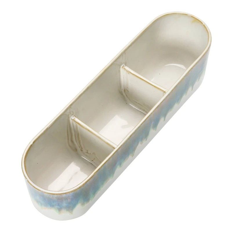 Hello Honey® 14.5" Blue & White Stoneware 3 Section Window Planter